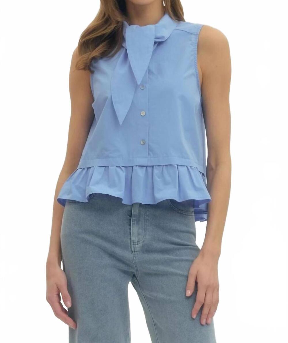 NEW ENTRO caroline tie neck top in blue